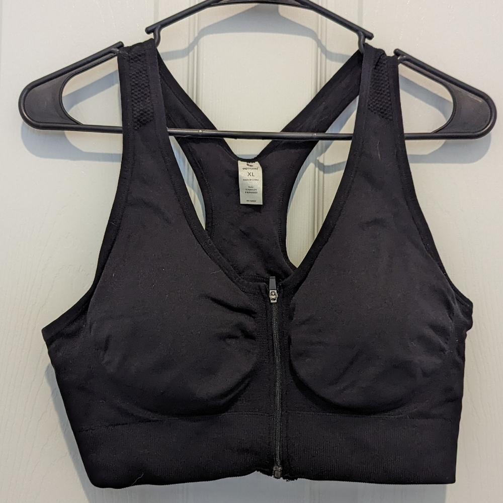 Black Zip Front Sports Bra